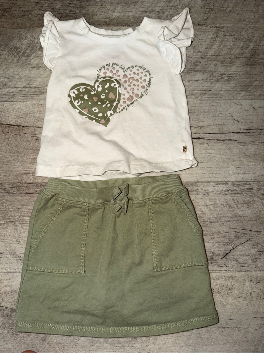 BearPaw White Top and Olive Green Skort Matching Set